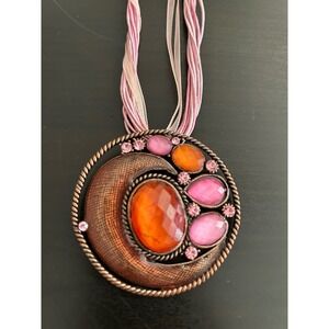 Statement Pendant Necklace Women OS Pink Orange Good Boho Moon Jewel Handcafted